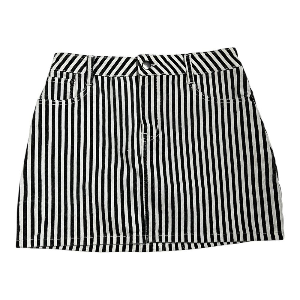 Wild Honey Black & White Vertical Stripe Mini Skirt